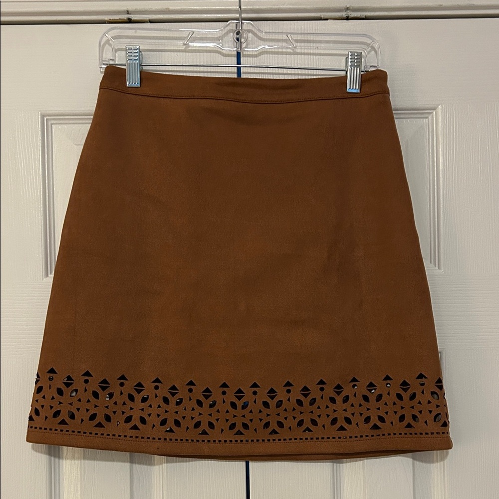 miami Tan A-Line Skirt with Laser-Cut Border